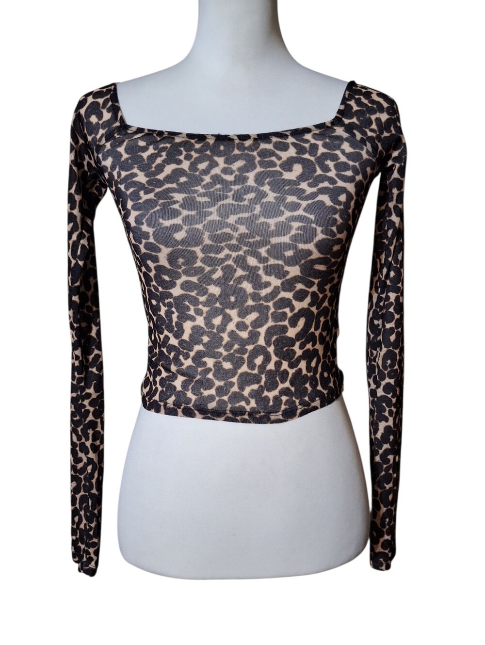 Wild Fable XS Leopard Animal Print Sheer Top Indie Rave Club Y2K Fitted Party